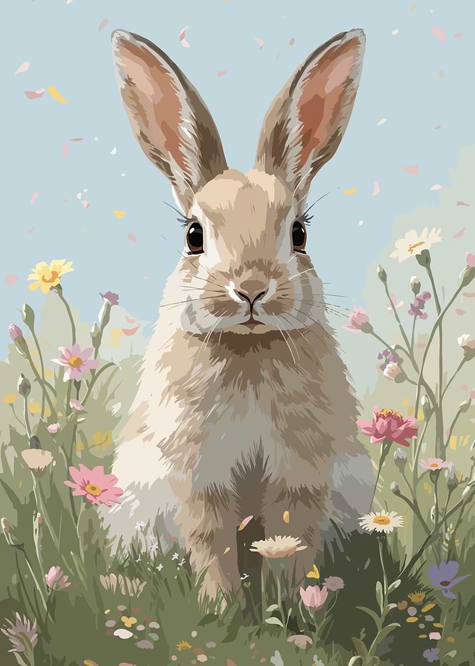 Cute Bunny in a Field of Flowers