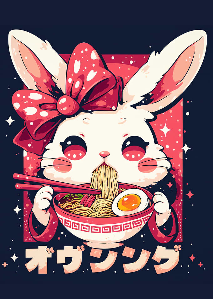 Cute Bunny Eating Ramen