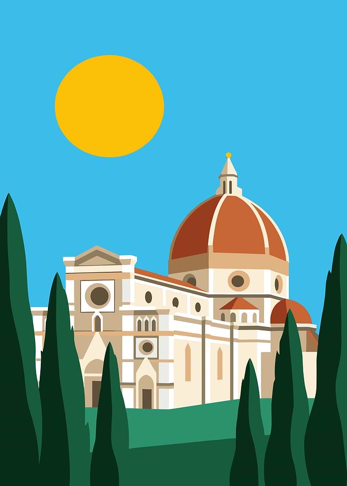 Florence Cathedral with Cypress Trees