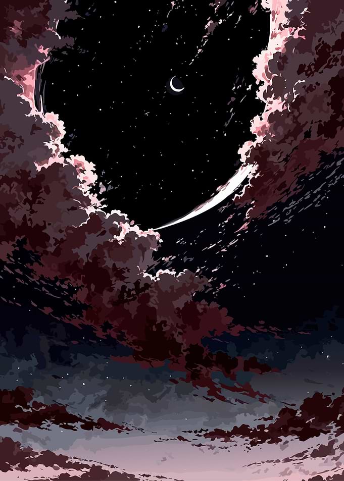 Dark Sky with Crescent Moon and Clouds
