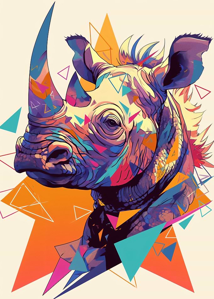Colorful Geometric Rhino Portrait