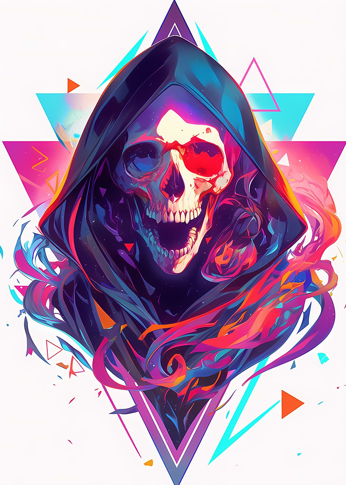 Grim Reaper Skull with Geometric Background