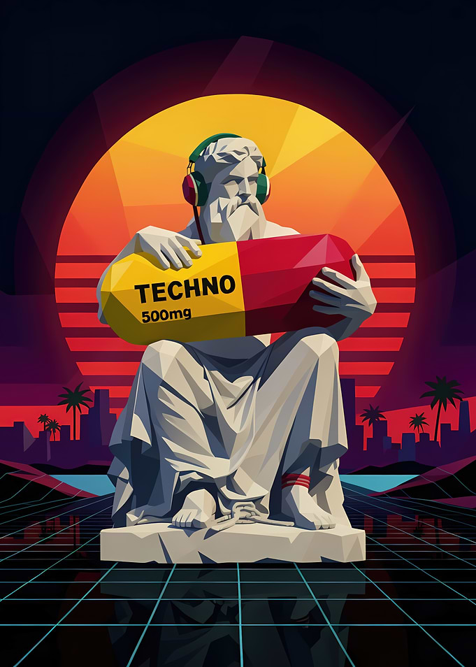 DJ Statue with Techno Pill and Headphones
