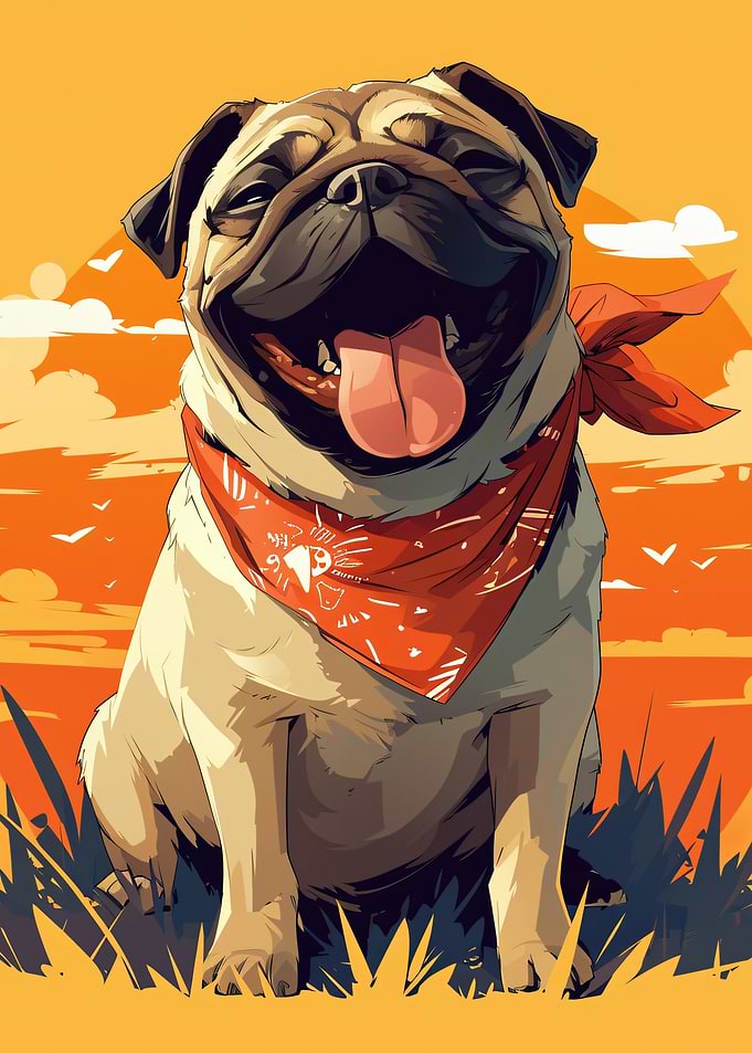 Happy Pug Wearing a Bandana