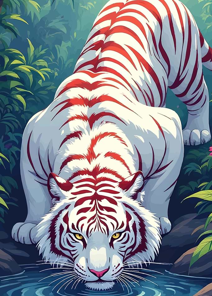 White Tiger Drinking Water