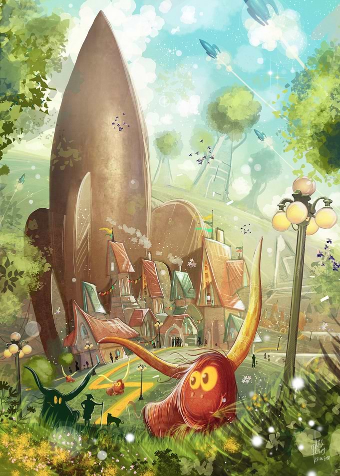 Rocket Town - Whimsical Alien Village with Rocket