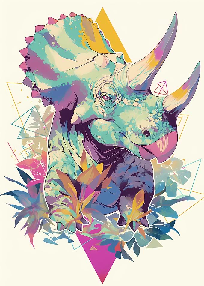 Colorful Triceratops with Flowers