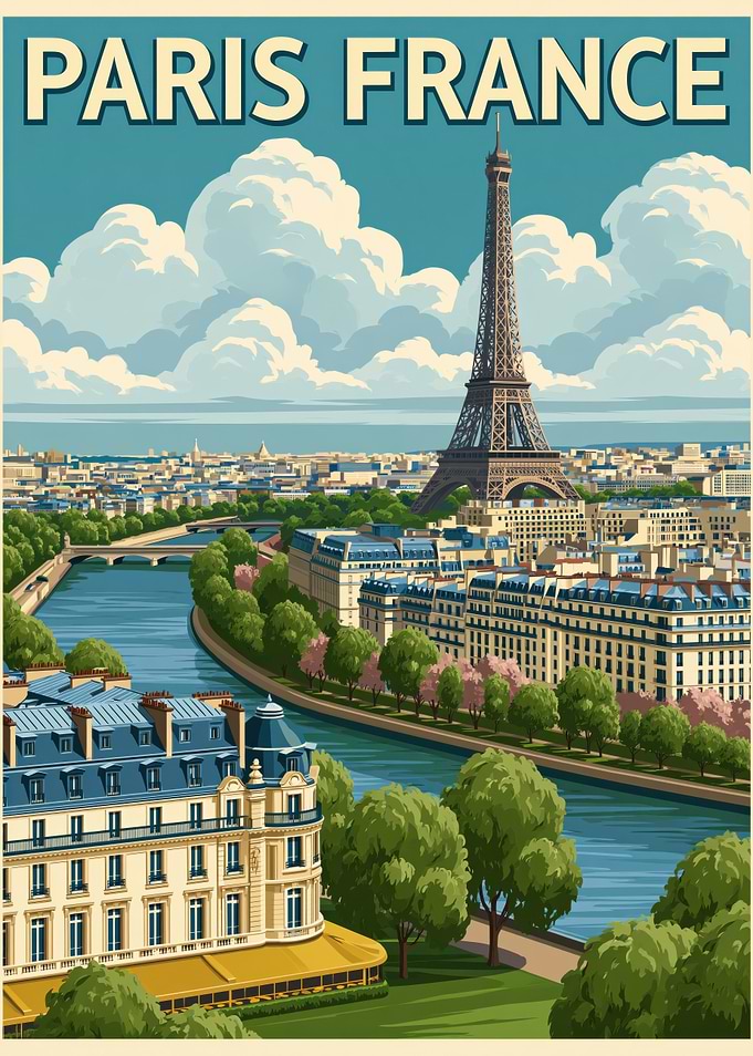 Paris France Eiffel Tower Vintage Poster