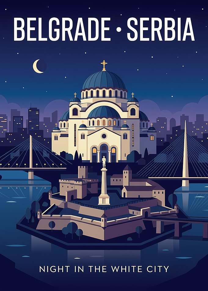 Belgrade Serbia Night Cityscape