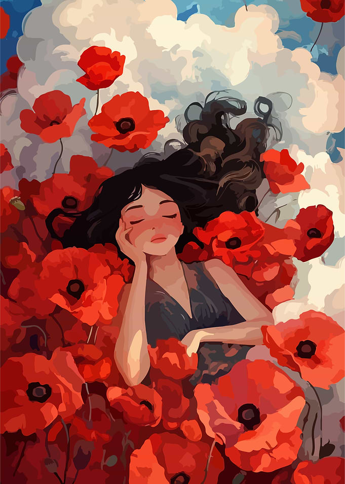 Woman Sleeping in a Field of Poppies