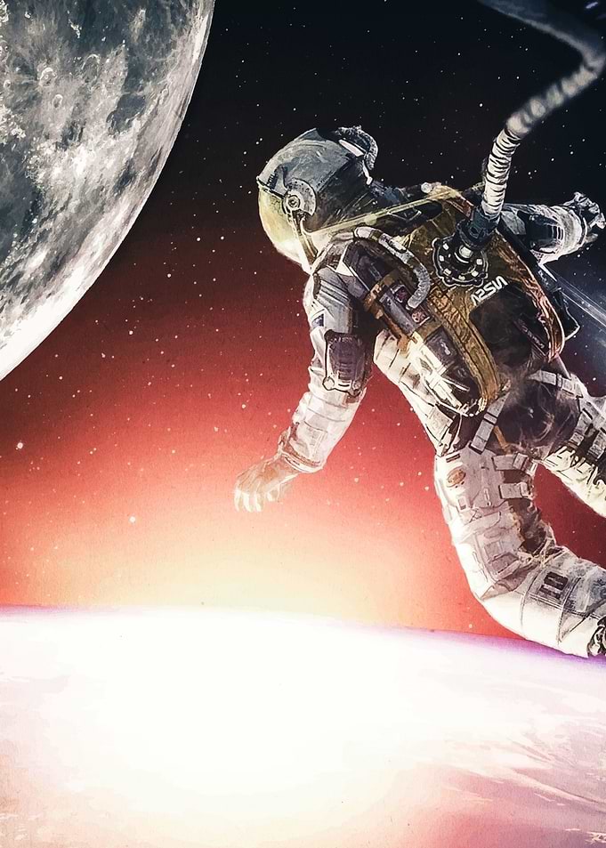 Astronaut floating in space near Earth