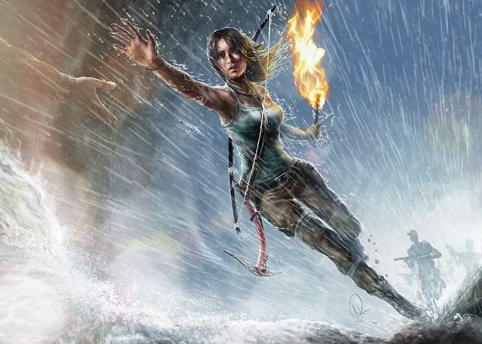 Lara Croft in a Stormy Rescue