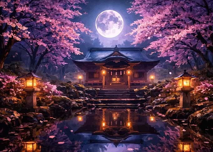 Enchanting Japanese Shrine at Night
