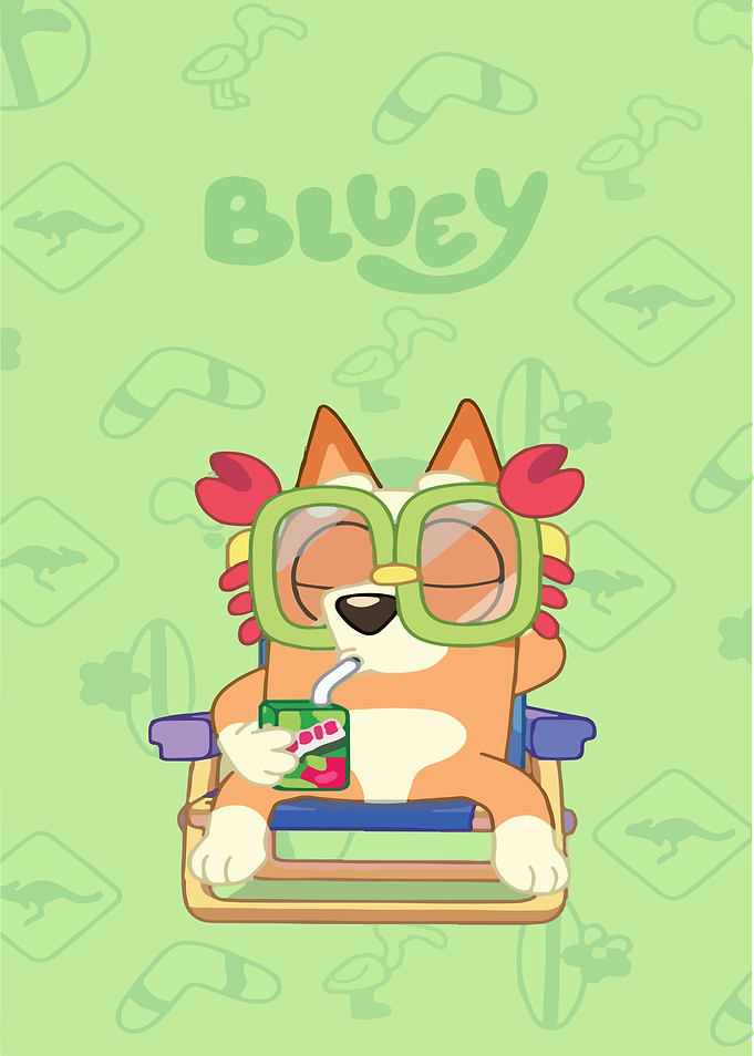 Bluey relaxing with a drink
