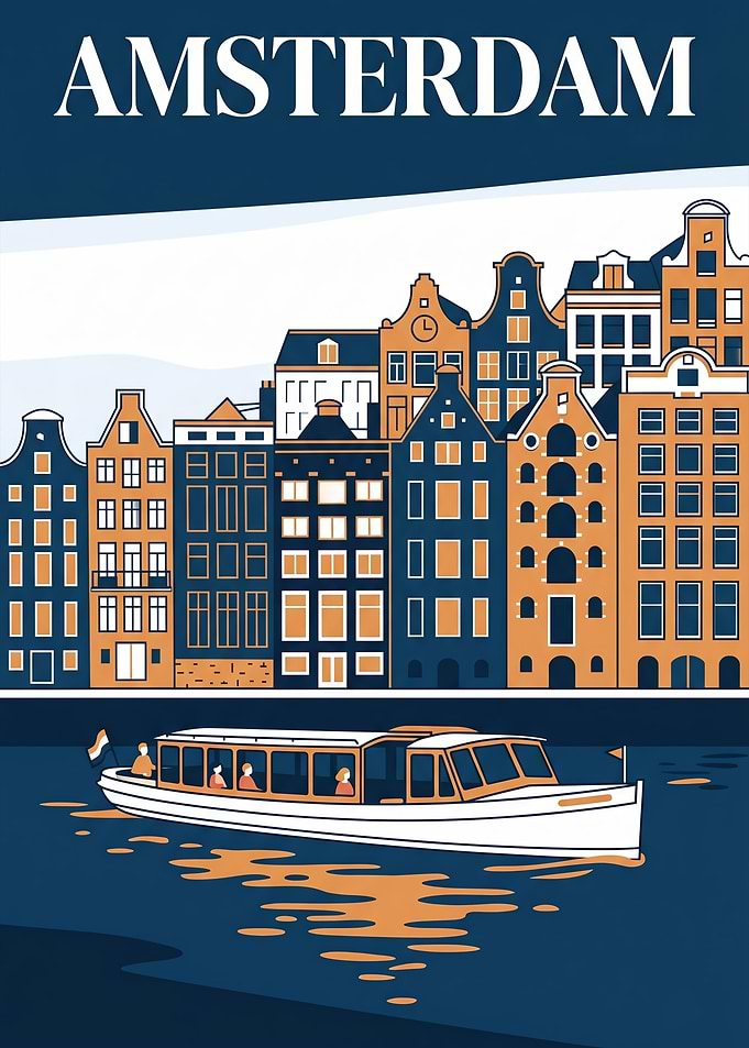 Amsterdam Canal Boat and Buildings