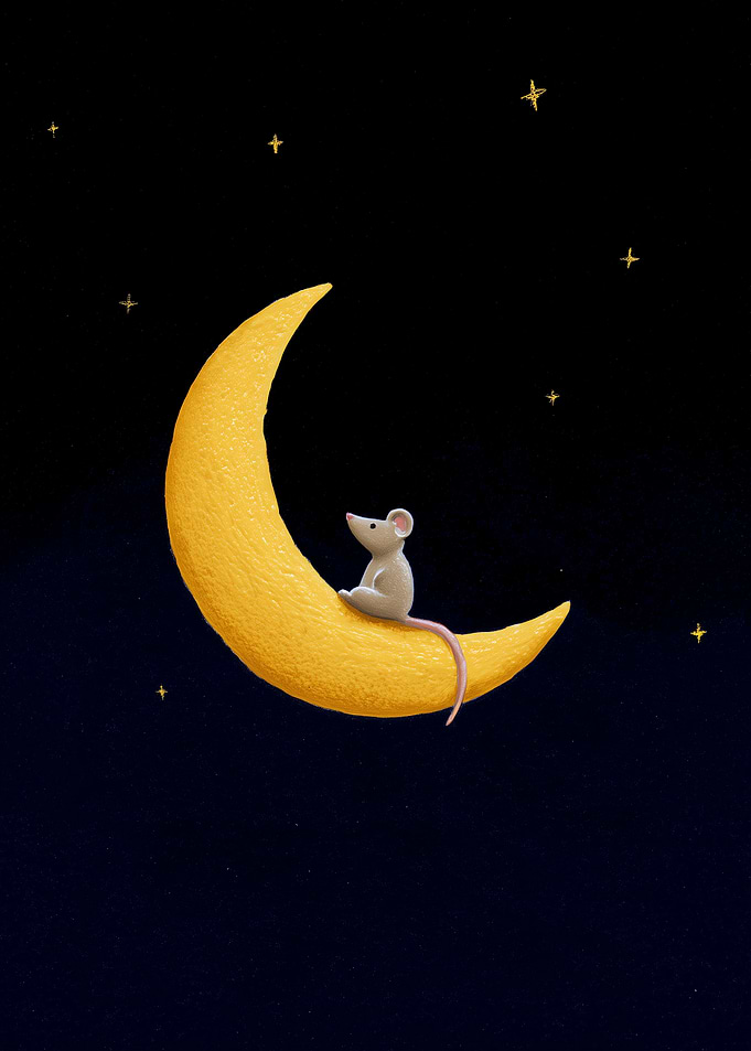 Mouse on Crescent Moon