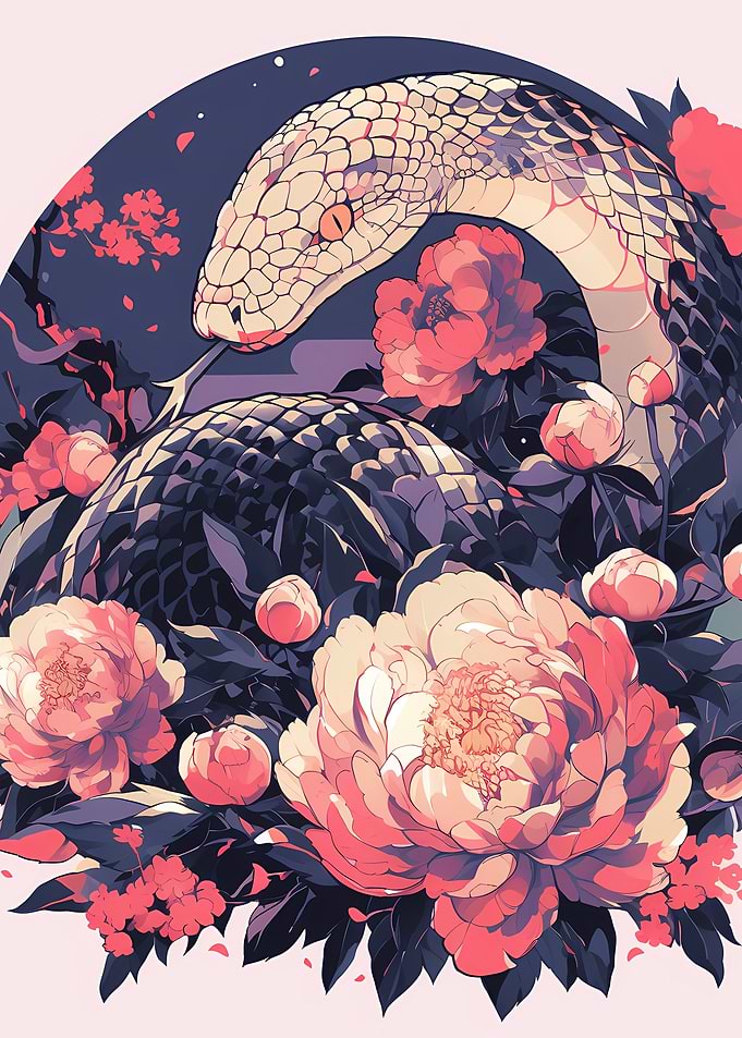 Snake and Peonies