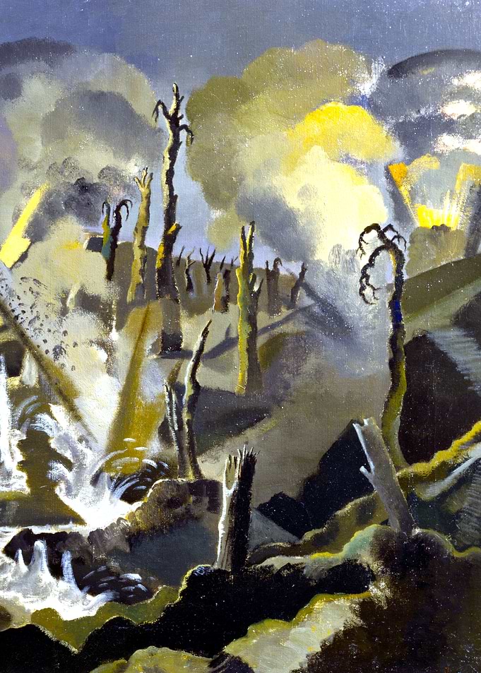Battlefield Undergoing Heavy Bombardment by Paul Nash WW1 Historical Painting