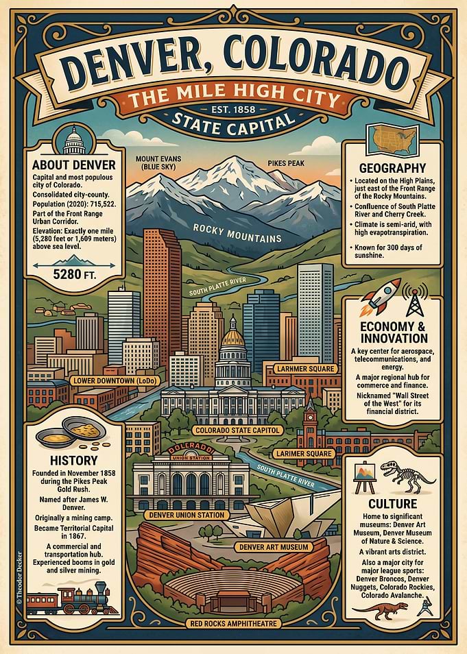Denver Colorado Vintage Travel Poster