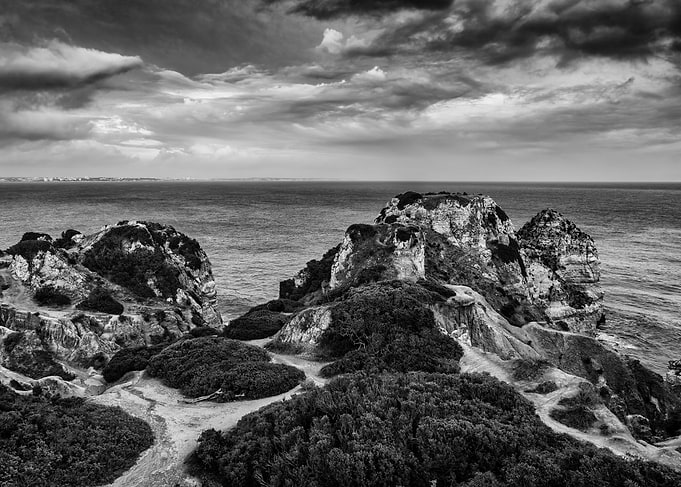Algarve Coastline In Black And White