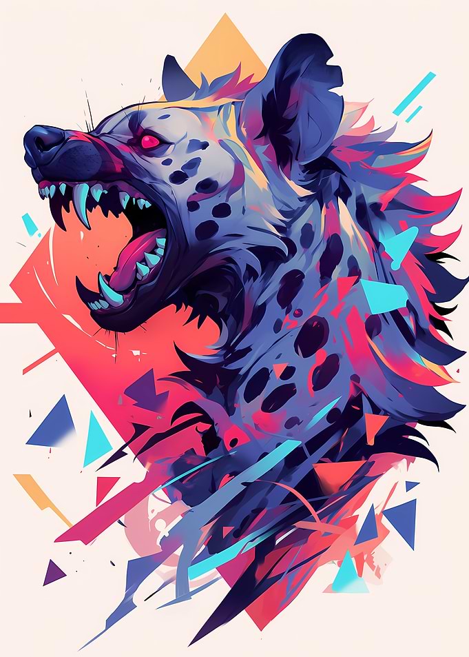 Aggressive Hyena with Abstract Background