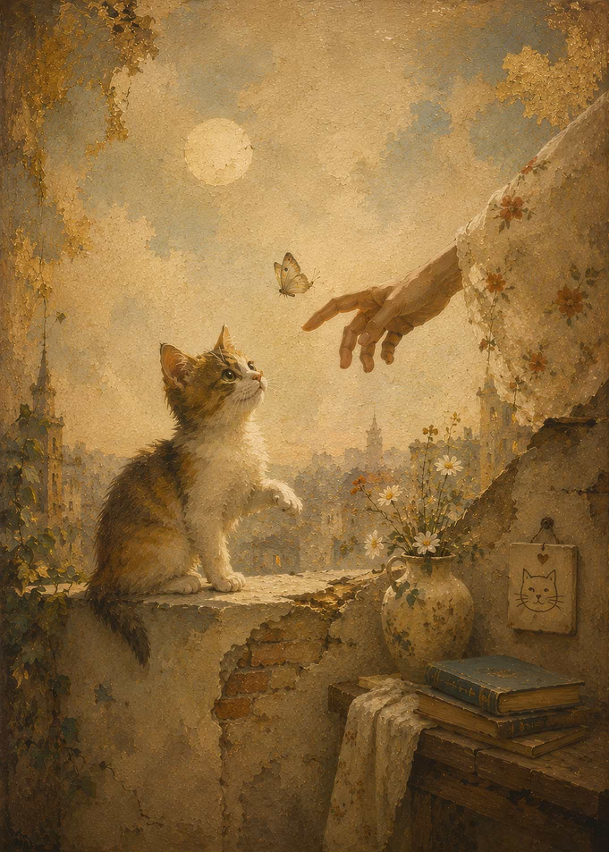 Kitten Reaching for Butterfly