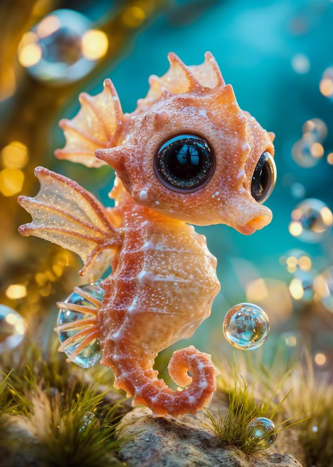 Cute Orange Seahorse Underwater Scene