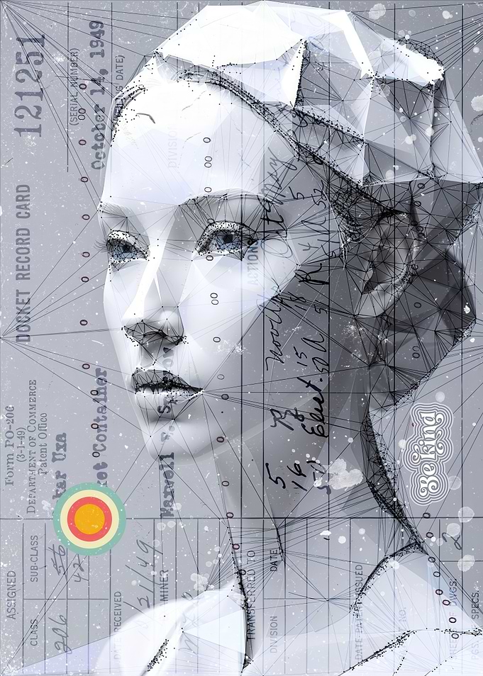 Polygonic Portrait on Vintage Document