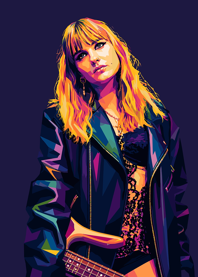 Pop Art Portrait of a Woman with Bass Guitar