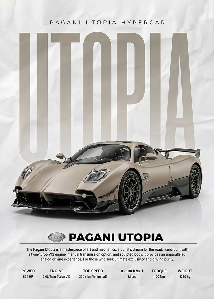 sleek Pagani Utopia Hypercar car poster