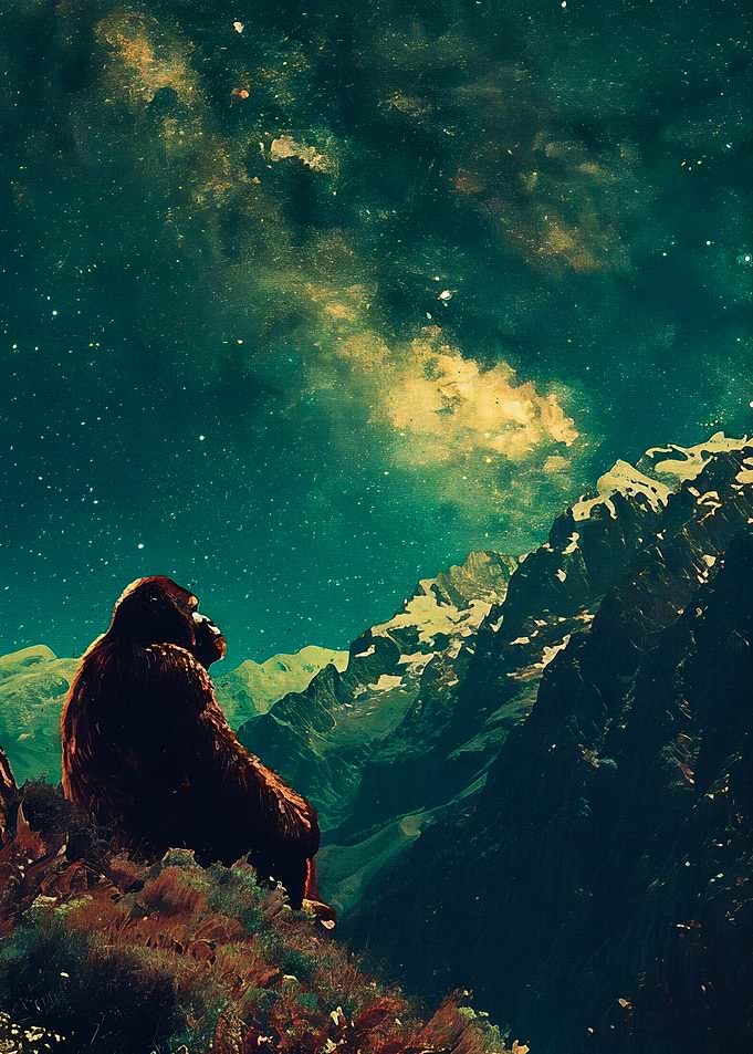 Gorilla contemplating the cosmos