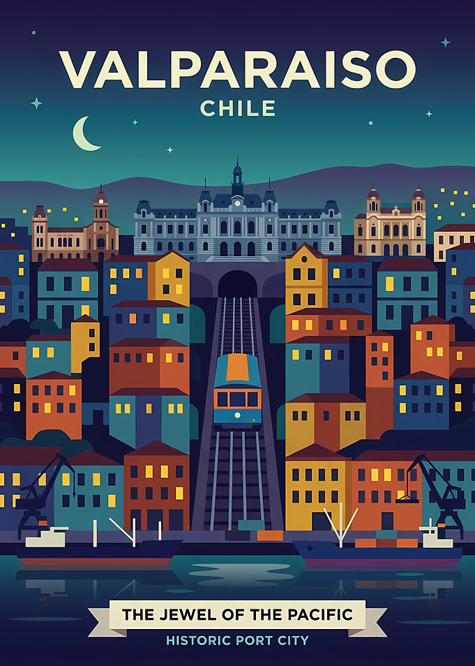 Valparaiso Chile Vintage Poster