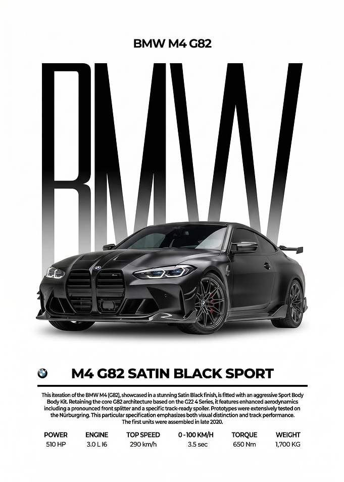 sleek black BMW M4 G82 Satin Black Sport