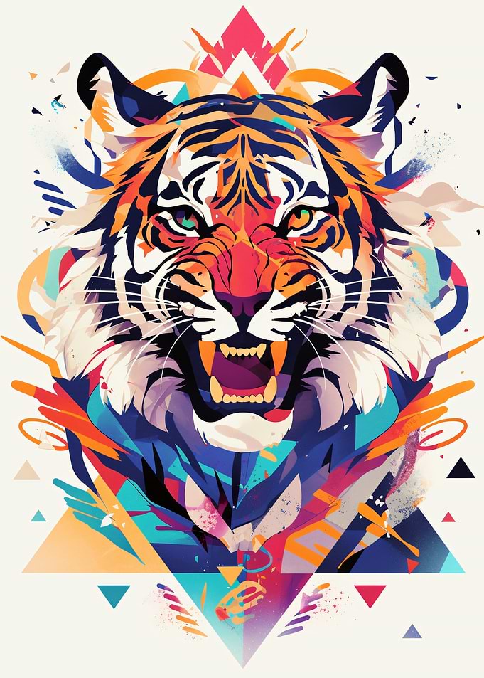 Aggressive Tiger Pop Art