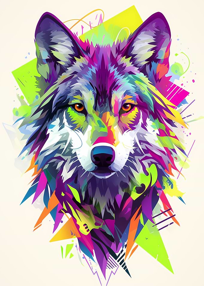 Colorful Abstract Wolf Portrait
