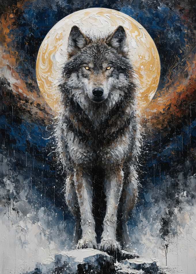 Wolf in front of a full moon