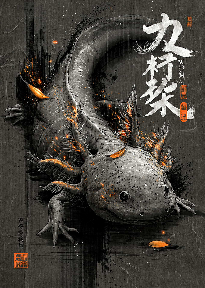 Axolotl with Fiery Accents