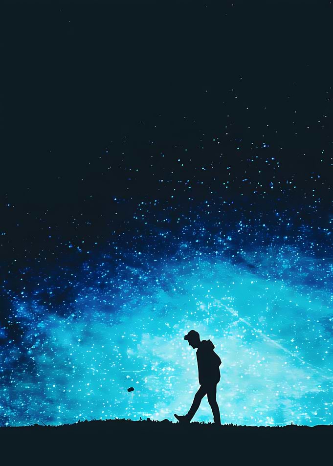 Silhouette of a person under a starry sky