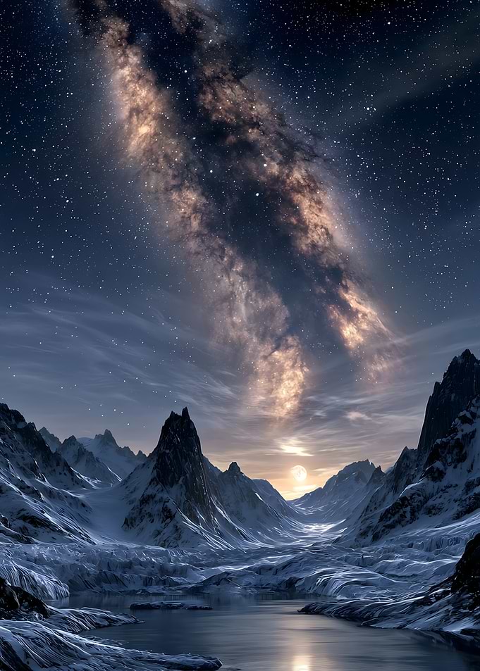 Milky Way Over Snowy Mountains