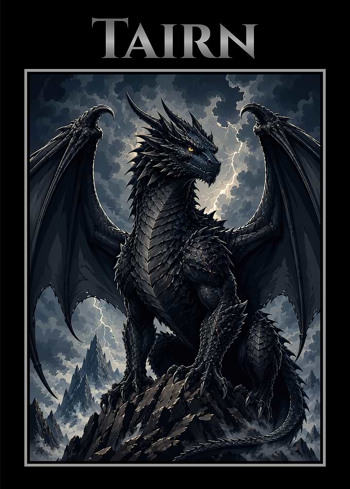 Tairn Dragon in Stormy Mountains
