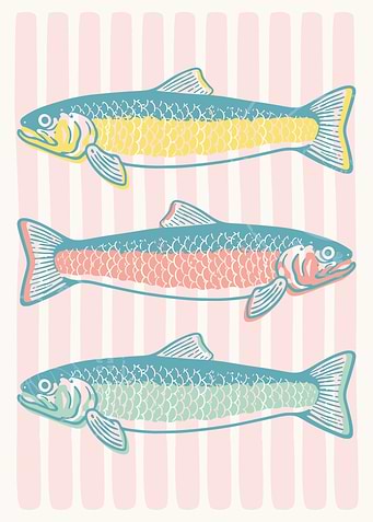 Colorful Fish Poster, Modern Coastal Wall Art, Tropical Striped Marine Illustration Print