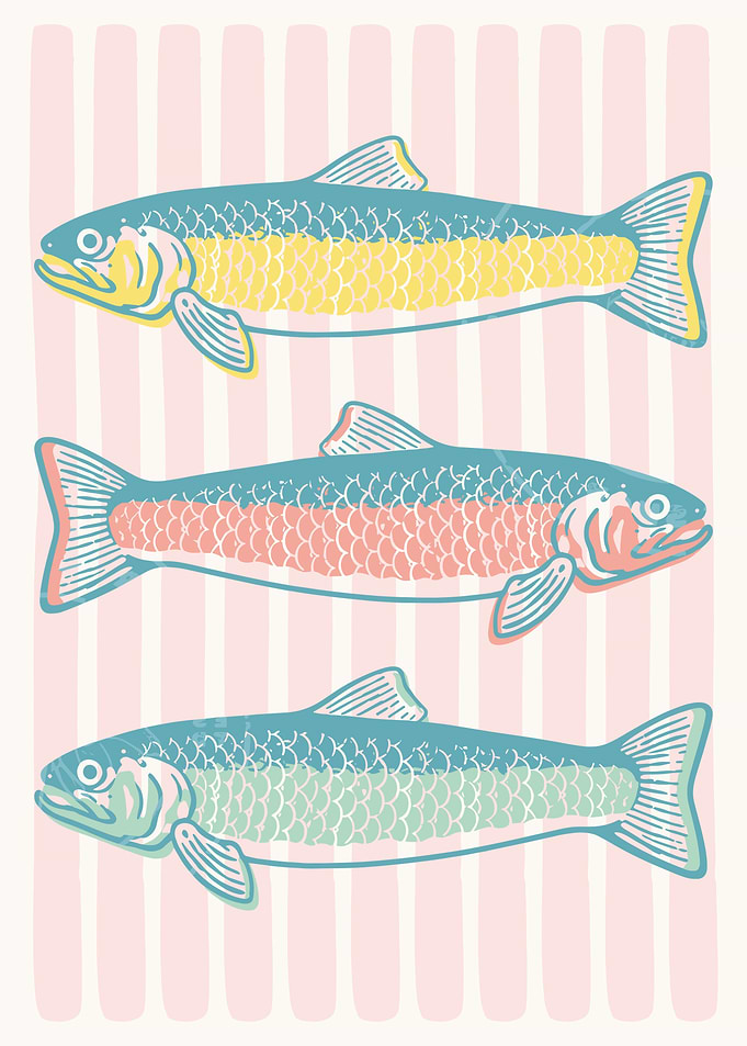 Colorful Fish Poster, Modern Coastal Wall Art, Tropical Striped Marine Illustration Print