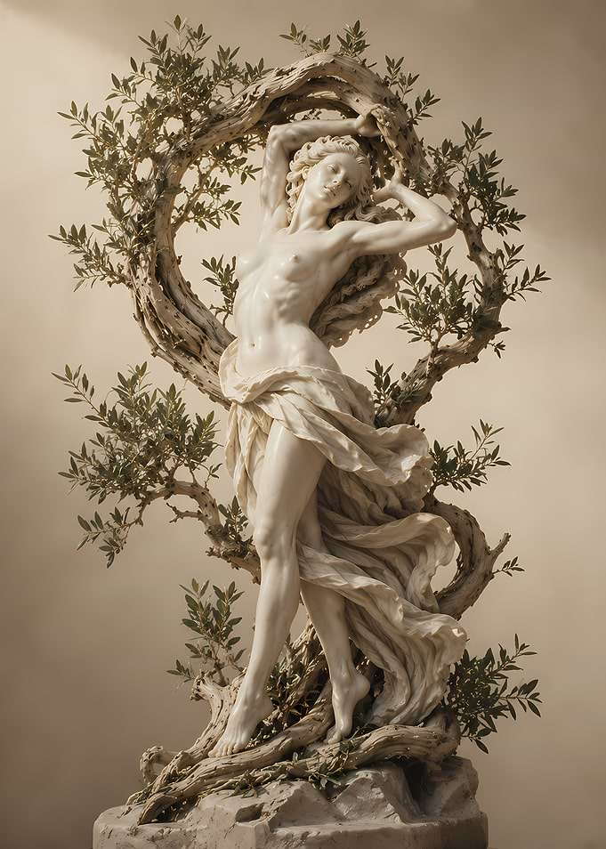 Marble Sculpture of a Nude Woman and Tree