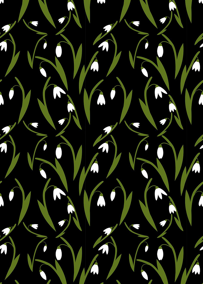 Snowdrops on Black Background Pattern