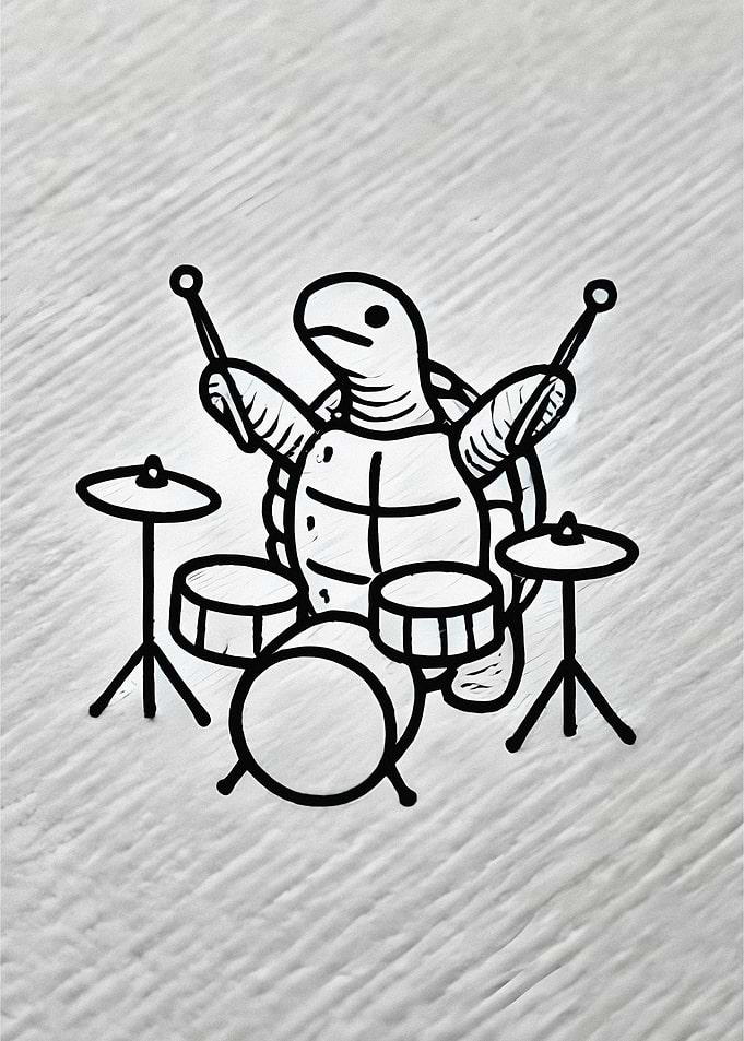 Turtle drummer playing drums