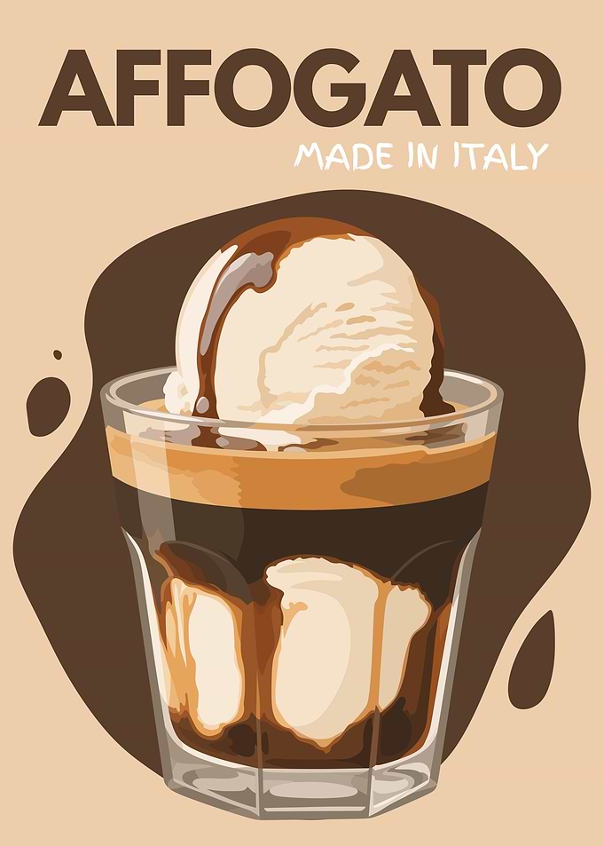 Affogato Poster – Minimalist Italian Coffee Dessert Wall Art