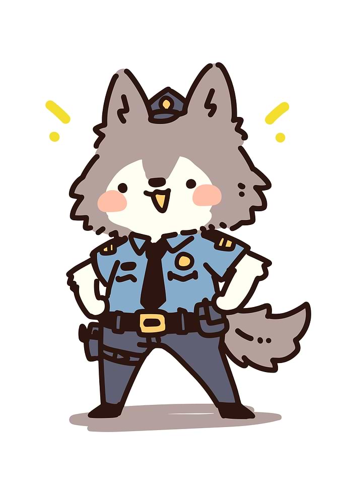 Cute Police Wolf Character