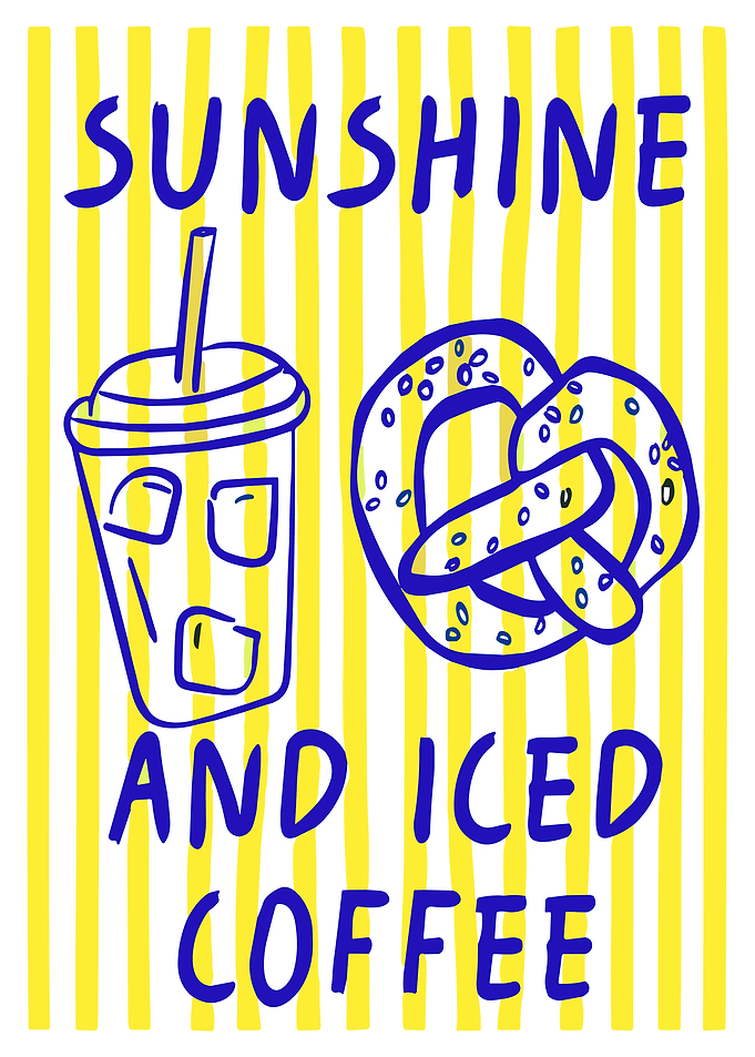 Sunshine And Iced Coffee Poster, Summer Kitchen Wall Art, Cute Coffee Quote Print