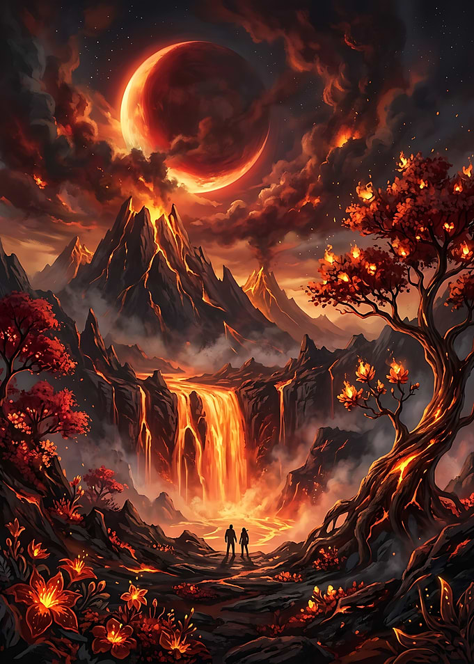 Volcanic Landscape with Celestial Event