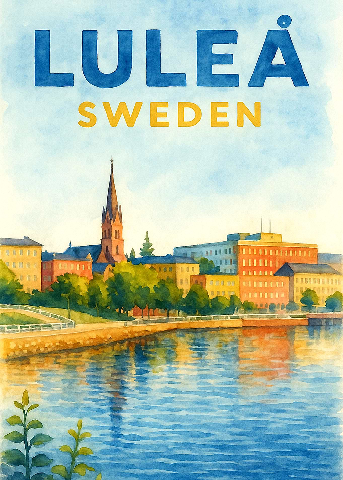 Luleå Sweden Vintage Travel Poster | Watercolor Scandinavian Waterfront Wall Art